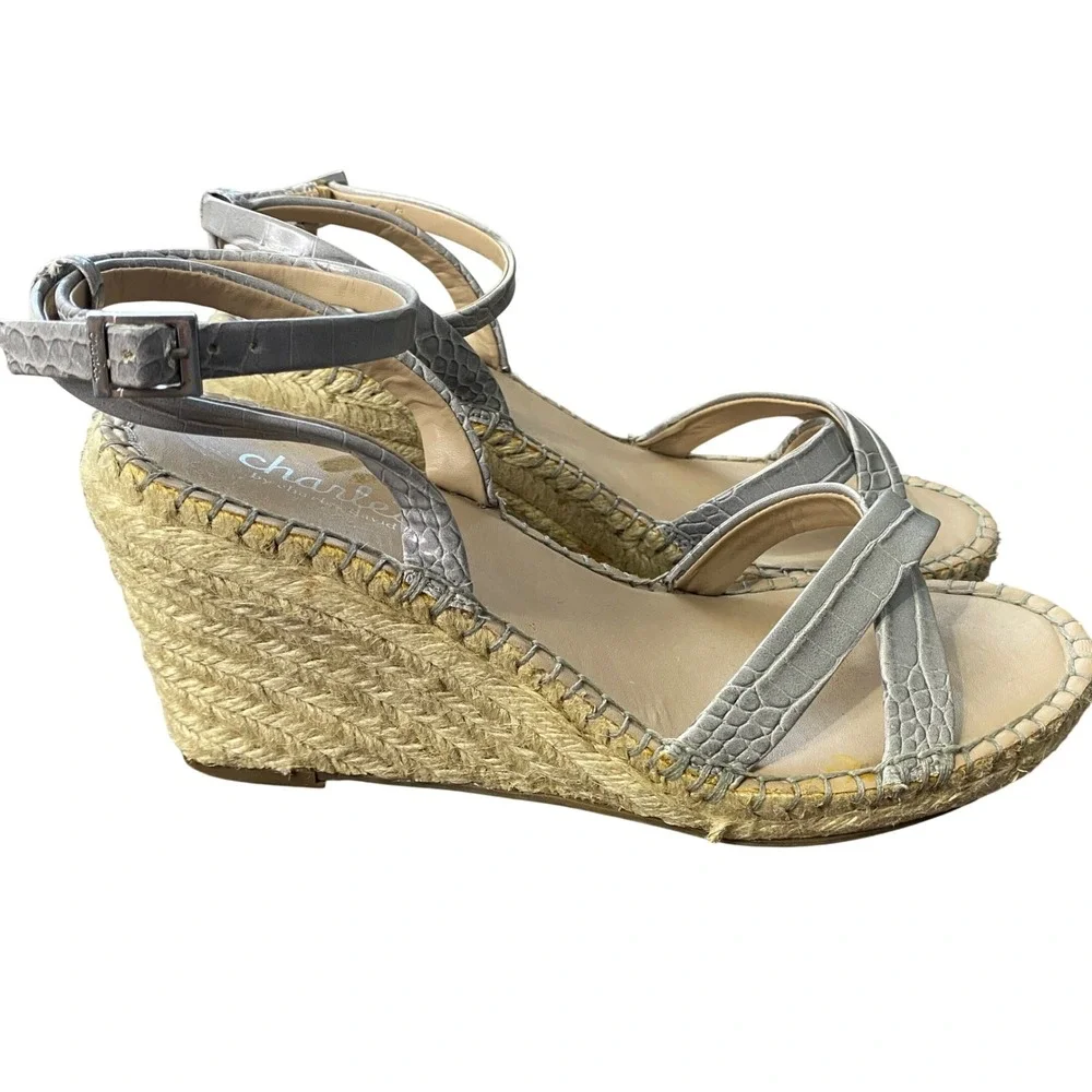 Charles by Charles David Silver Croc Embossed Espadrille‎ Wedge Sandals  9